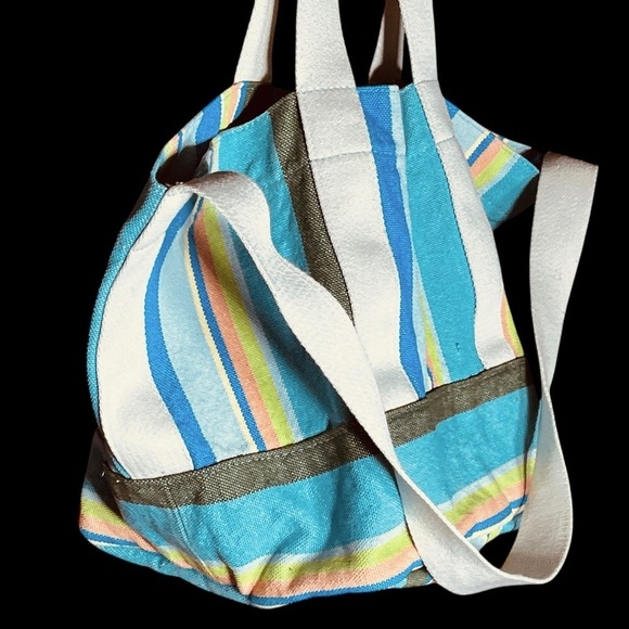 Coldwater Creek 100% Cotton Canvas Candy Stripe Tote Book Bag Hobo Purse - Picture 3 of 11